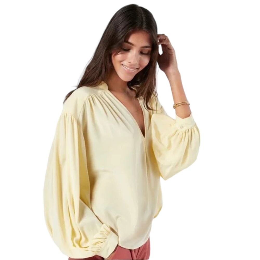 Joie Lasha Long Balloon Sleeve Custard Color 100% Silk Blouse Size Small